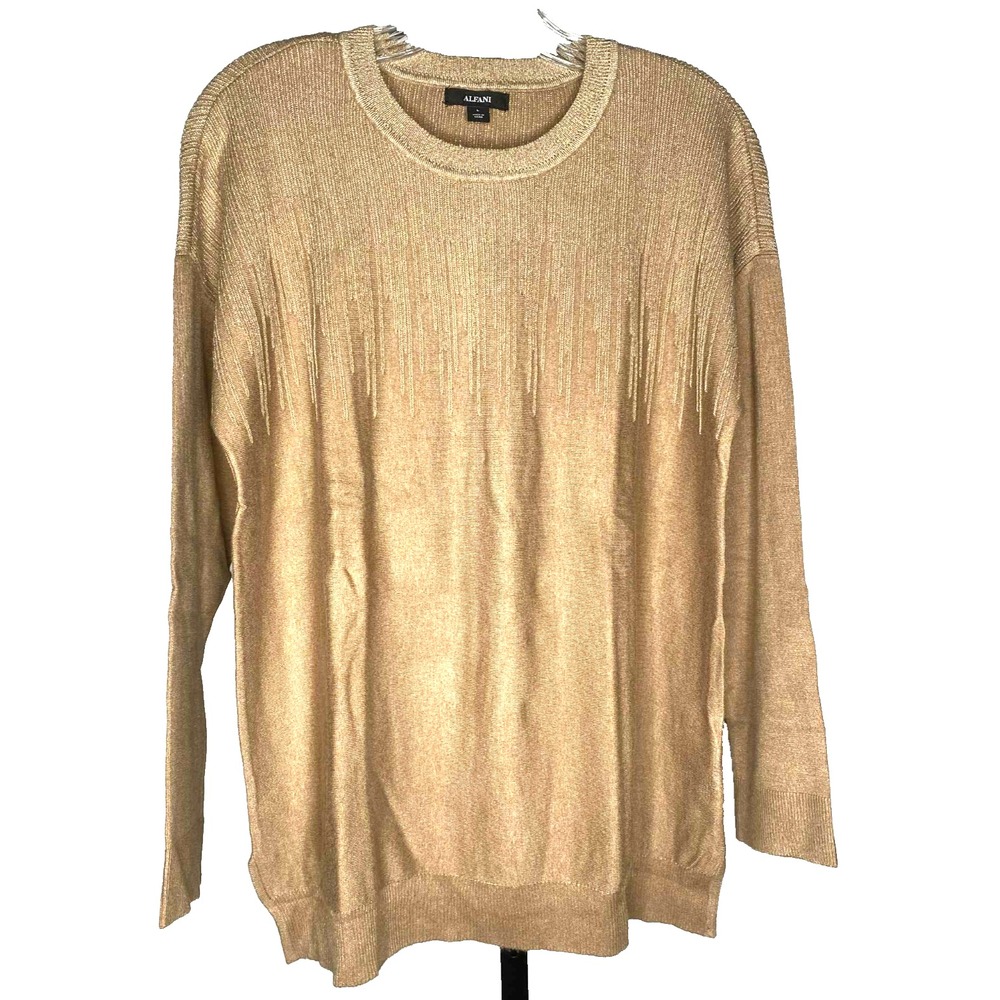Alfani Long Sleeve Blouse Women's beige gold embroidered‎ size large corpcore